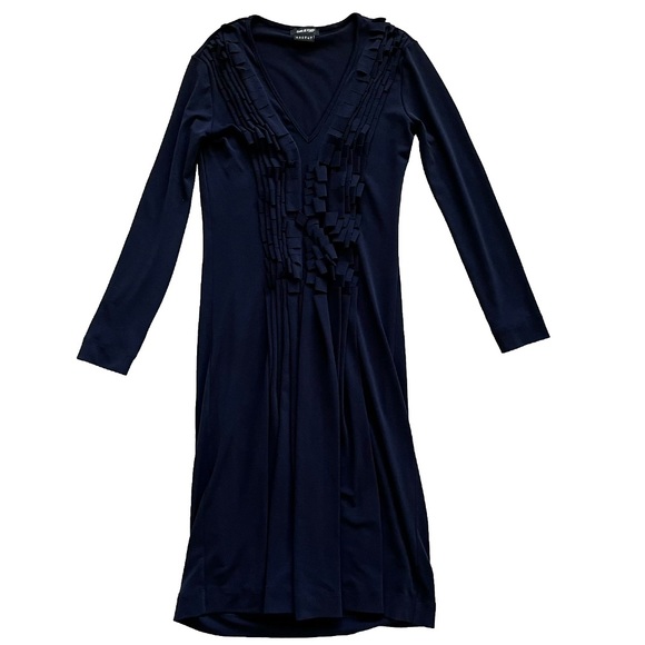 ISABEL DE PEDRO NAVY RUFFLE FRONT DRESS SIZE 6 SOPHISTICATED CHIC CLASSIC - Picture 12 of 12